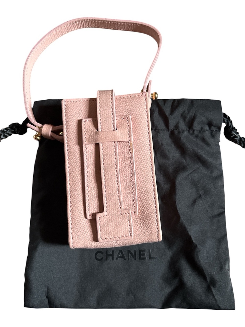 CHANEL Pale Pink Textured Leather Phone Pouch Crossbody